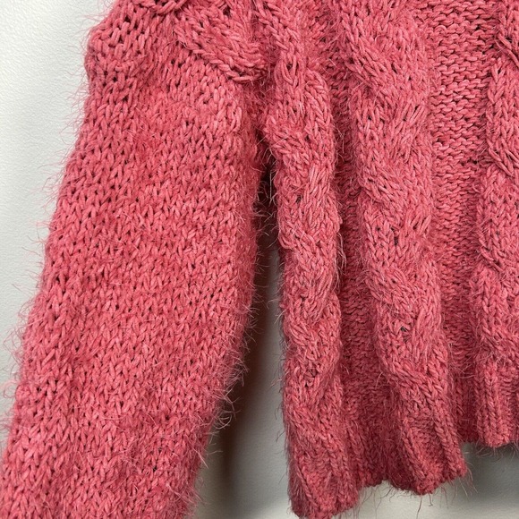 POL Soft Chunky Knit Cropped Pink Textured Pattern Turtle Neck Sweater Sz Small - Picture 2 of 5